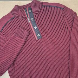 Y2K Guess Sweater Mens Large Maroon 1/4 Zip Ribbed‎ Snap Pullover
